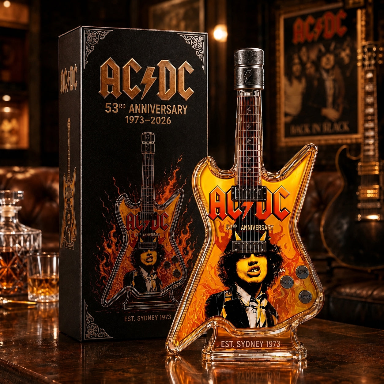 AC/DC 53rd Anniversary Guitar Shaped Whiskey Decanter